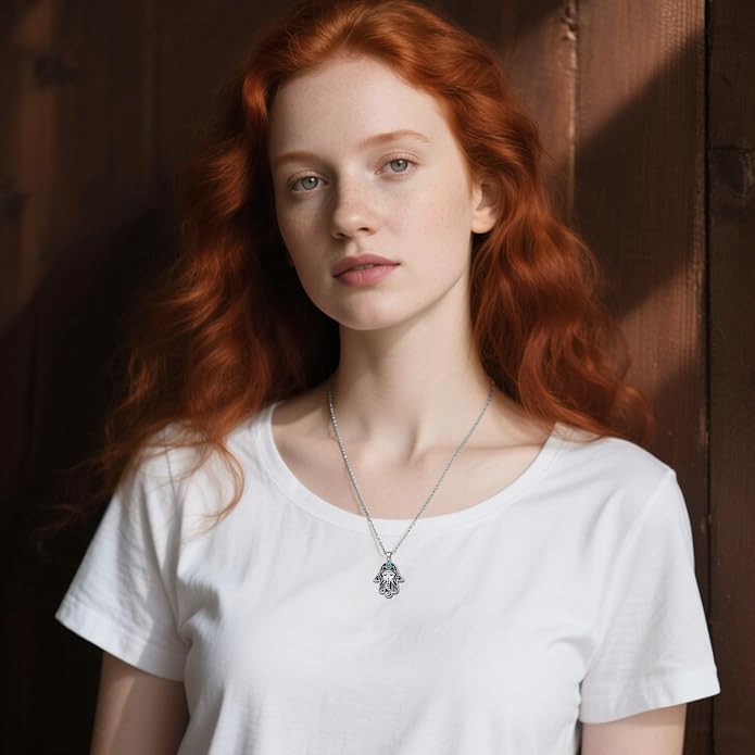 Hamsa Necklace 925 Sterling Silver Evil Eye/Lotus Flower/Star of David/Chai/Yin Yang Hamsa Hand Pendant Jewelry Hand of Fatima Gifts for Women