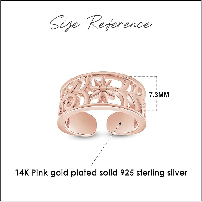 Adjustable Flower Toe Ring Jewelry for Women 14k Gold Plated Sterling Silver
