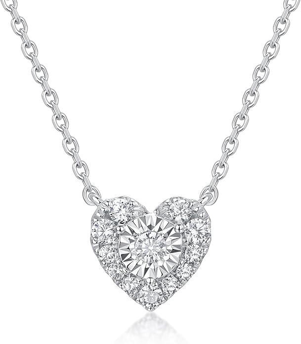 Sterling Silver Heart Cut Lab Grown Diamond Halo Pendant Necklace, Chain Included,ideal gift for anniversaries, birthdays, or any milestone celebration.