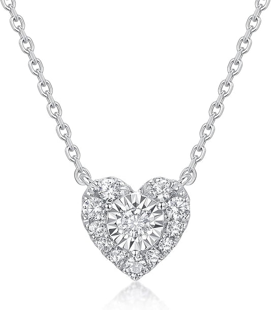 Sterling Silver Heart Cut Lab Grown Diamond Halo Pendant Necklace, Chain Included,ideal gift for anniversaries, birthdays, or any milestone celebration.