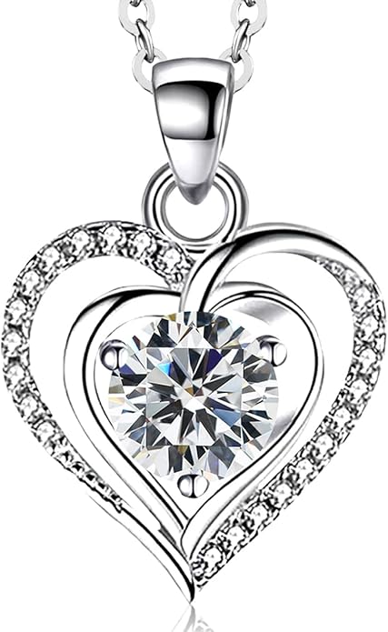 RIVIKO Heart Birthstone Pendant Necklace for Women 925 Sterling Silver Zirconia Necklaces Wedding Anniversary Birthday Mothers Day Jewelry Gifts For Her Mother Wife