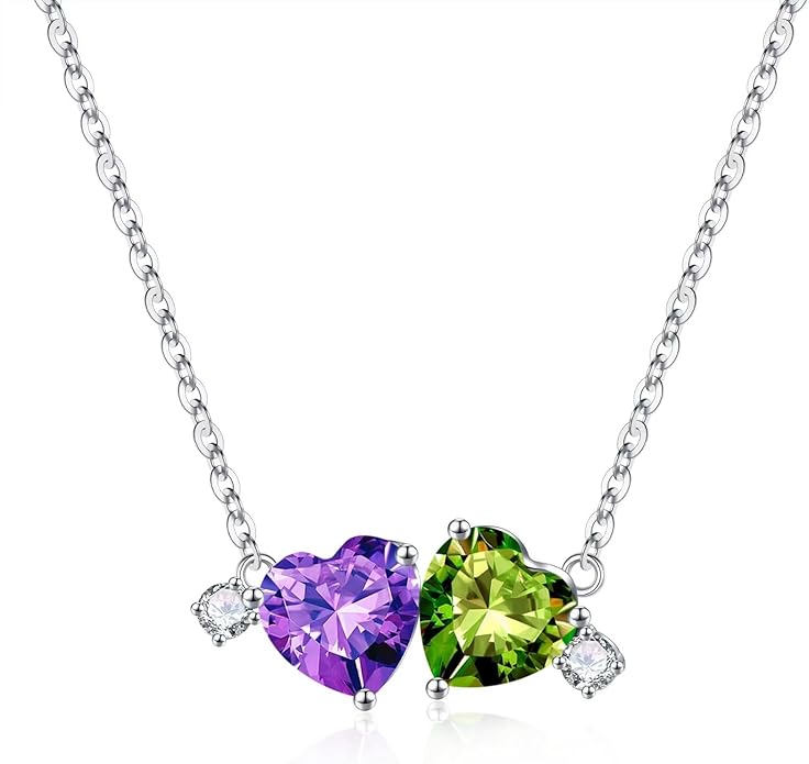 Iefil Double Birthstone Necklace for Women - 0.8CT 925 Sterling Silver Birthstone Necklace, Gifts for Her Wife Girlfriend Mom