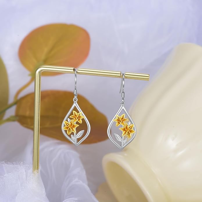 Scottish Thistle/Sunflower/Violet/Daffodil/Orchid Earrings Sterling Silver Flower Dangle Dangling Drop Boho Earrings Jewelry Gifts for Women