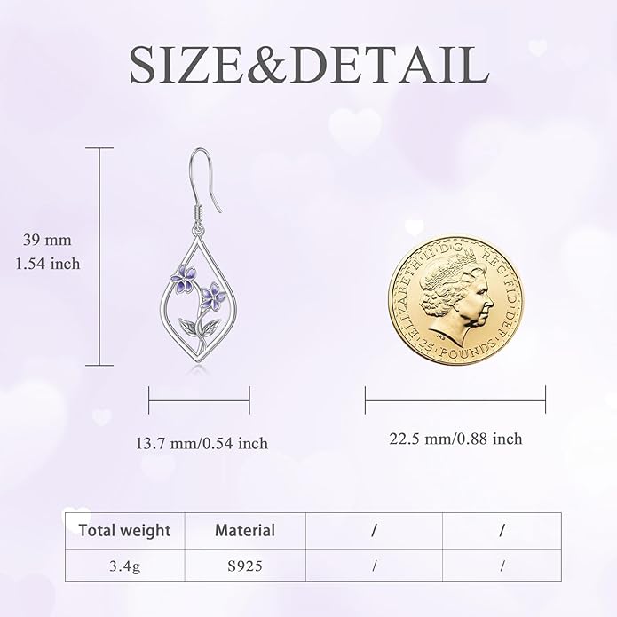 Scottish Thistle/Sunflower/Violet/Daffodil/Orchid Earrings Sterling Silver Flower Dangle Dangling Drop Boho Earrings Jewelry Gifts for Women