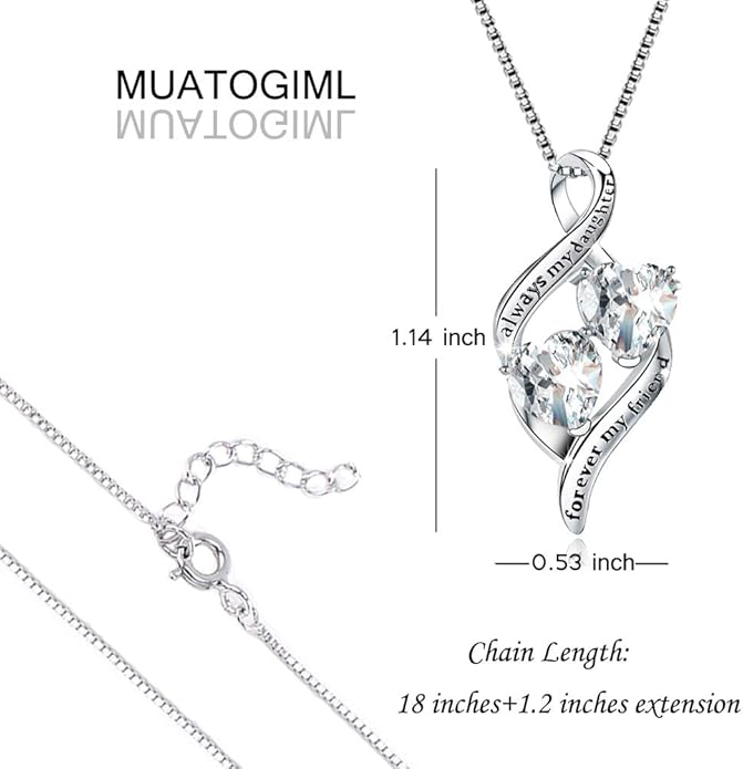 925 Sterling Silver Always My Daughter&Sister Forever My Friend Double Love Heart Pendant Necklace, Mother Daughter Bracelet Jewelry Gifts for Sister Women Couples Wife Mom Girlfriend