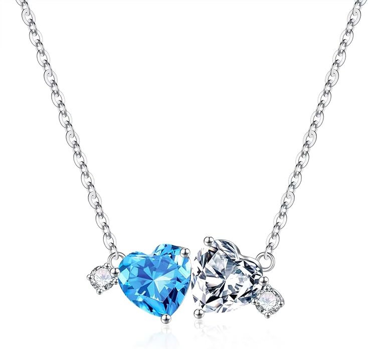 Iefil Double Birthstone Necklace for Women - 0.8CT 925 Sterling Silver Birthstone Necklace, Gifts for Her Wife Girlfriend Mom