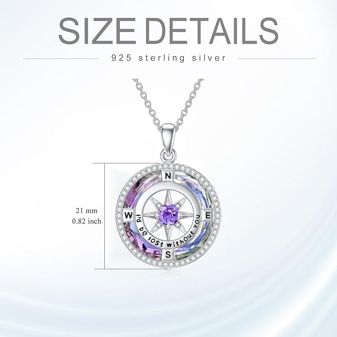 TOUPOP Compass Necklace for Women 925 Sterling Silver I'd be Lost without You Compass Pendant Birthstone Necklaces Anniversary Jewelry Birthday Gift for Girlfriend Wife Graduation Gifts for Her Daugthter