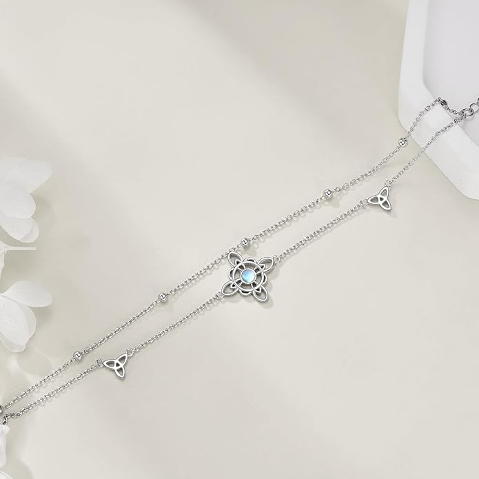 Witches Knot/Double Circle/Dragonfly/Butterfly/Bracelet Sterling Silver Adjustable Charm Bracelet Summer Beach Foot Chain Jewelry for Women Girls Gifts