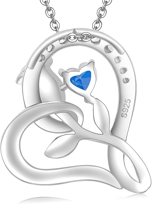 Rose Flower Heart Birthstone Necklaces for Women, 925 Sterling Silver Anniversary Jewelry, Pendant Heart Necklaces Birthday Anniversary Christmas Gift for Women Wife Mom Girlfriend Lady