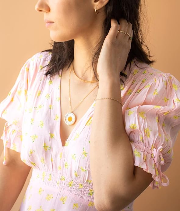 Forget-Me-Not and Queen Anne's Lace Pressed Wildflower Necklace | Birth Month Real Flower Necklace | Gold/Silver Pressed Flower Jewelry | Personalized Handmade Jewelry