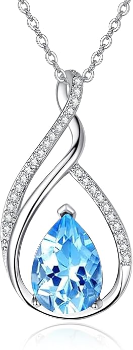 Teardrop Birthstone Necklace for Women 925 Sterling Silver Pear-Shaped Pendant Anniversary Mother's Day Birthday Jewelry Gifts for Her