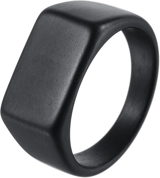 Mens Signet Rings Stainless Steel Pinky Ring for Men Women Silver/Black/Gold Square Cool Finger Ring, Gift for Dad Husband