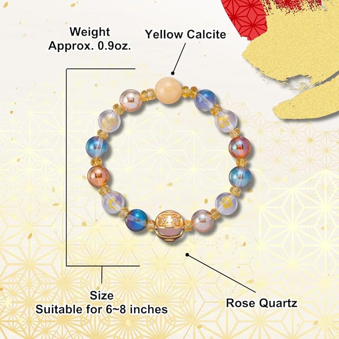 Japan money luck feng shui Daruma bracelet wealth friendship Japanese traditional lucky charm good fortune unisex 6-8 inches stretch