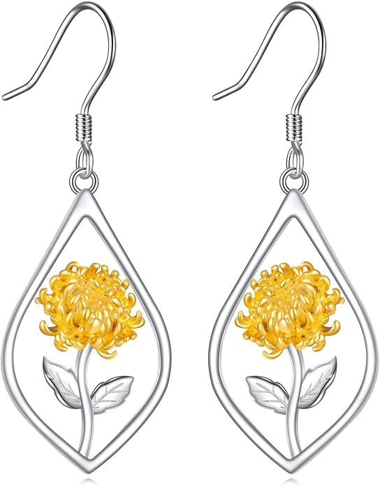 Scottish Thistle/Sunflower/Violet/Daffodil/Orchid Earrings Sterling Silver Flower Dangle Dangling Drop Boho Earrings Jewelry Gifts for Women
