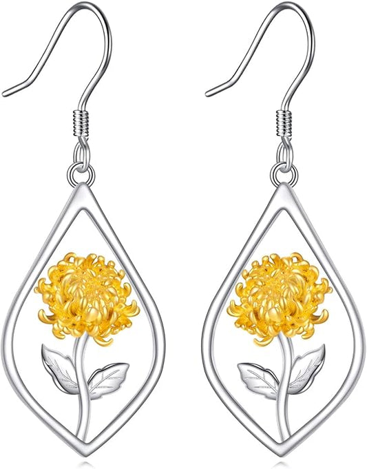 Scottish Thistle/Sunflower/Violet/Daffodil/Orchid Earrings Sterling Silver Flower Dangle Dangling Drop Boho Earrings Jewelry Gifts for Women