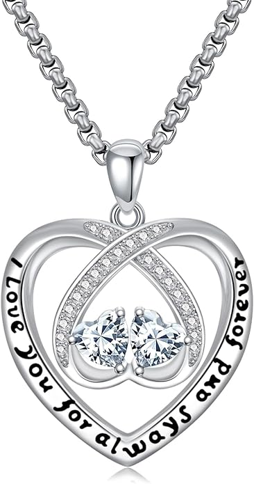 Birthstone Necklaces for Women I Love You for Always and Forever Heart Pendant Necklace Anniversary Jewelry Christmas Valentine Mothers Day Birthday Gifts for Her Wife Girlfriend