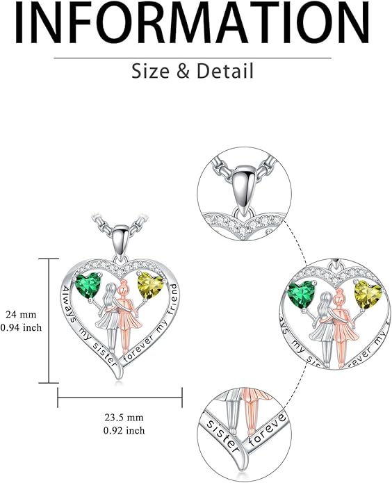 Always My Sister Forever My Friend Birthstone Pendant Necklace Women Jewelry Christmas Valentine Mothers Day Birthday Gifts for Women Sister From Sister