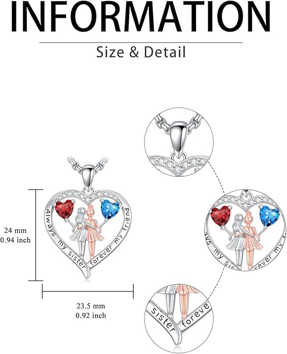 Always My Sister Forever My Friend Birthstone Pendant Necklace Women Jewelry Christmas Valentine Mothers Day Birthday Gifts for Women Sister From Sister