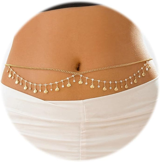 JFORYOU Waist Chain for Women Layered Belly Chain for The Waist Adjustable Waterproof Sexy Bikini Satellite Beads Chain Summer Non Tarnish Body Chain Jewelry for Women