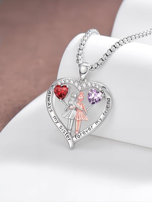 Always My Sister Forever My Friend Birthstone Pendant Necklace Women Jewelry Christmas Valentine Mothers Day Birthday Gifts for Women Sister From Sister