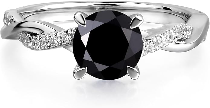 LUO 925 Sterling Silver 7x7mm Round Cut Gemstone Birthstone Rings for Women, Twist Infinity Engagement Ring Birthstone Jewelry Anniversary Wedding Promise for Lady Size 3-13