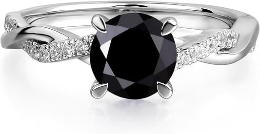 LUO 925 Sterling Silver 7x7mm Round Cut Gemstone Birthstone Rings for Women, Twist Infinity Engagement Ring Birthstone Jewelry Anniversary Wedding Promise for Lady Size 3-13