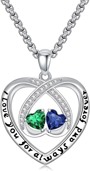 Birthstone Necklaces for Women I Love You for Always and Forever Heart Pendant Necklace Anniversary Jewelry Christmas Valentine Mothers Day Birthday Gifts for Her Wife Girlfriend