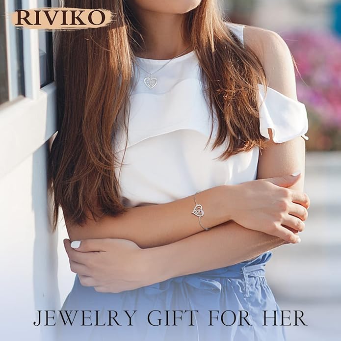 RIVIKO Heart Initial Bracelets for Women,925 Sterling Silver Letter Bracelets, Personalized Charm Alphabet Jewelry Valentines Christmas Mother’s Day Birthday Gifts for Women Friend Her Mom Wife Lady