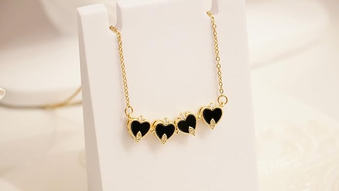 18K Gold Stainless Steel Gold Plated Necklace with Clove Hearts Charm - Can Be Worn Two Ways (Elegant A)