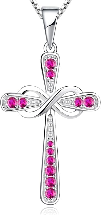 YL 925 Sterling Silver Cross Necklace for Women Halo Infinity Pendant Birthstone Jewelry for Mom