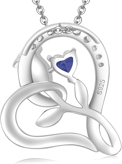 Rose Flower Heart Birthstone Necklaces for Women, 925 Sterling Silver Anniversary Jewelry, Pendant Heart Necklaces Birthday Anniversary Christmas Gift for Women Wife Mom Girlfriend Lady