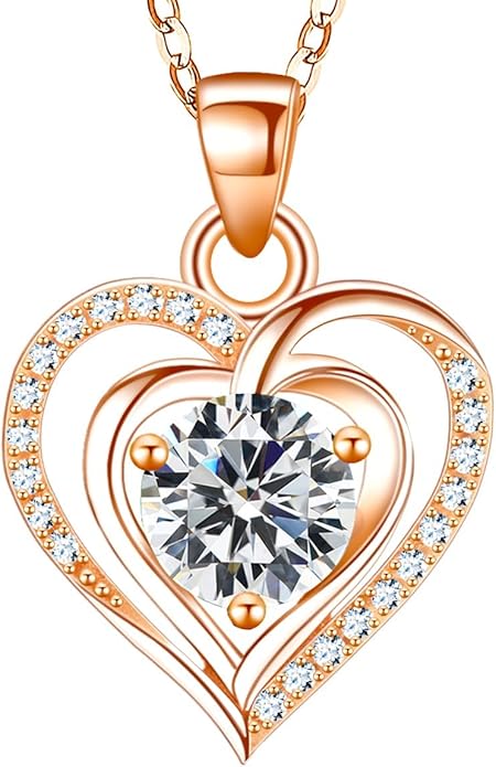 RIVIKO Heart Birthstone Pendant Necklace for Women 925 Sterling Silver Zirconia Necklaces Wedding Anniversary Birthday Mothers Day Jewelry Gifts For Her Mother Wife