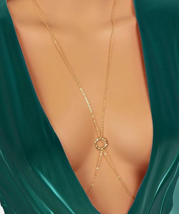 14K Gold Body Chains for Women, Sexy Layered Belly Waist Chain Bikini Bra Chain, Summer Beach Rhinestone Body Jewelry