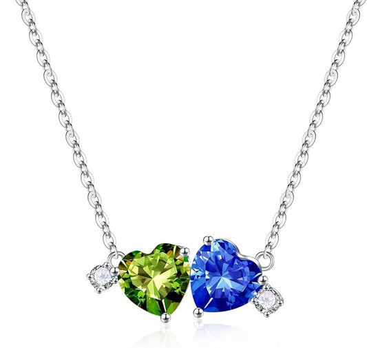 Iefil Double Birthstone Necklace for Women - 0.8CT 925 Sterling Silver Birthstone Necklace, Gifts for Her Wife Girlfriend Mom