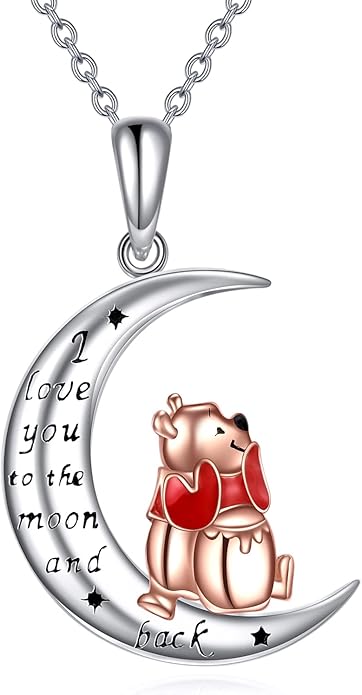 LILALO Bear Necklace Sterling Silver Moon Jewelry with I Love You To the Moon And Back Bear Gifts
