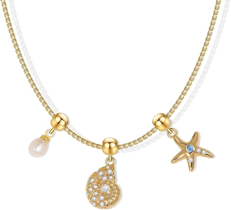 Summer Holiday Necklace,Dainty Chain, Charm Necklace For Women,Cute Cat Charm,Natural Pearls,18k Gold Plated,Choose Your Favorite Charm, Change Easily