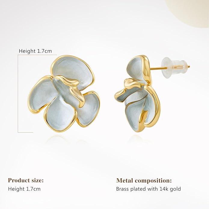 Cicy Bell Flower Earrings for Women 14k Gold Plated Summer Spring Boho Petal Statement Stud Earrings Jewelry Gifts