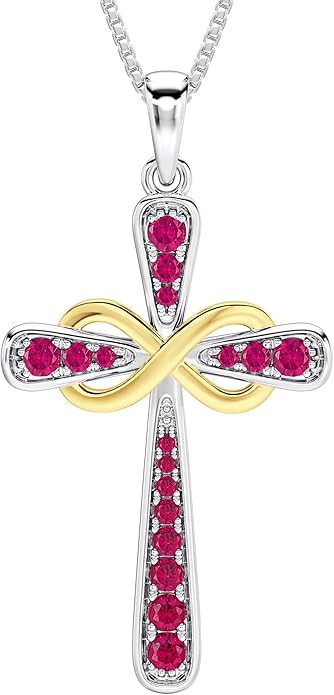YL 925 Sterling Silver Cross Necklace for Women Halo Infinity Pendant Birthstone Jewelry for Mom