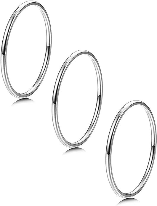 LOYALLOOK 3pcs 1mm Stainless Steel Women's Plain Band Knuckle Stacking Midi Rings Comfort Fit Silver/Gold/Rose Tone