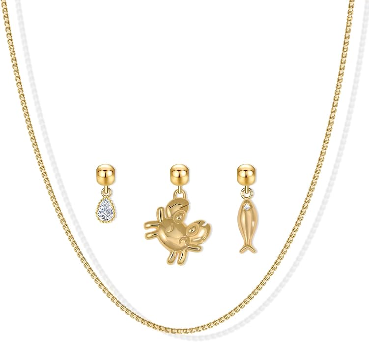 Summer Holiday Necklace,Dainty Chain, Charm Necklace For Women,Cute Cat Charm,Natural Pearls,18k Gold Plated,Choose Your Favorite Charm, Change Easily