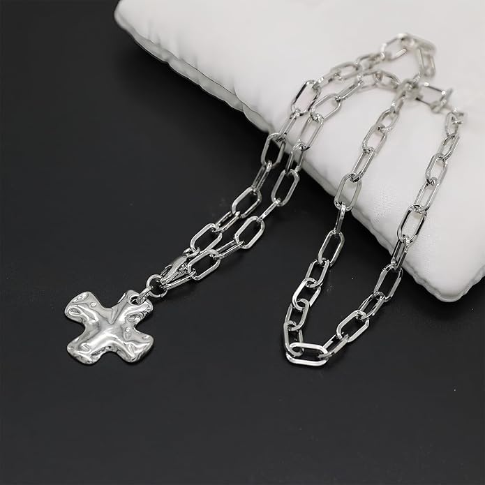 Chunky Retro Heart Necklace for Women Antique Layer Beach Ocean Moon Stars Western Boho Charm Necklaces Retro Link Chain Jewelry