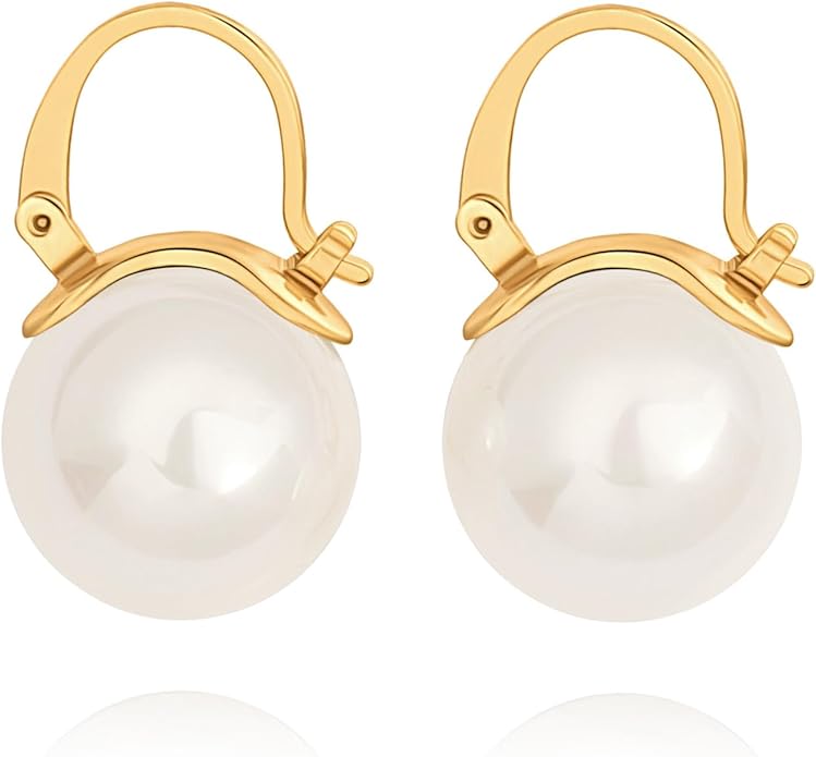 925 Sterling Silver Hoop Handpicked AAA+ Quality 7.5-8mm White Freshwater Cultured Pearl Dangle Drop Earrings Jewelry for Women