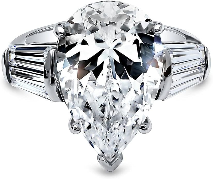 BERRICLE Sterling Silver CZ 3-Stone Solitaire Wedding Engagement Rings for Women, Cubic Zirconia Ring - Asscher, Cushion, Emerald, Pear, Round Cut - Canary Yellow, Green, Amethyst Purple Colors