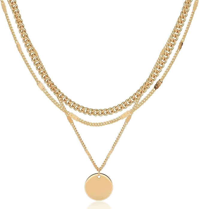 ASCOMY Layered Necklaces for Women Dainty Gold Necklace 14K Gold Plated Herringbone Necklace for Women Pearl Cross Necklace Paperclip Cuban Figaro Rope Satellite Chain Gold Choker Trendy Jewelry Gift