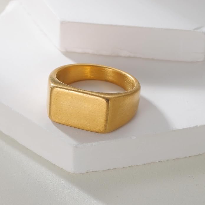 Mens Signet Rings Stainless Steel Pinky Ring for Men Women Silver/Black/Gold Square Cool Finger Ring, Gift for Dad Husband