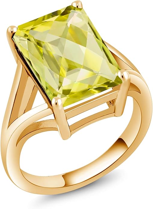 Gem Stone King 5-10 Cttw Gemstone Birthstone Solitaire Engagement Ring For Women | 18K Yellow Gold Plated Silver | 14X10MM Emerald Cut | Wedding Anniversary Ring | Available In Size 5, 6, 7, 8, 9