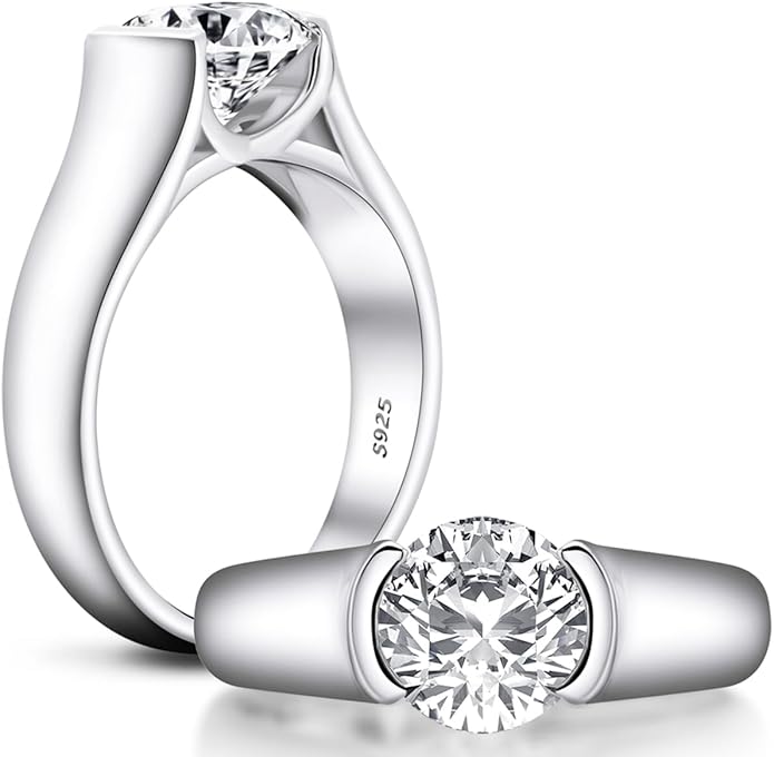 AINUOSHI 2.0 Carat Moissanite Ring, Wedding Ring, Made with Sterling Silver, Round Cut, Gift for Wedding, Engagement and Anniversary