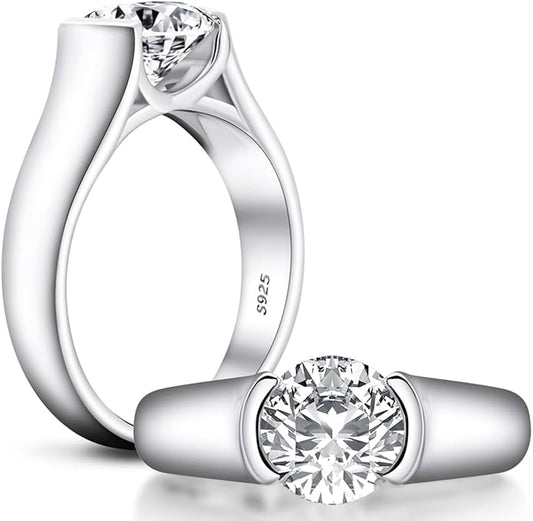 AINUOSHI 2.0 Carat Moissanite Ring, Wedding Ring, Made with Sterling Silver, Round Cut, Gift for Wedding, Engagement and Anniversary