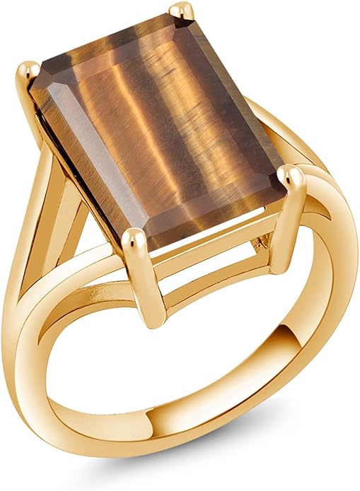 Gem Stone King 5-10 Cttw Gemstone Birthstone Solitaire Engagement Ring For Women | 18K Yellow Gold Plated Silver | 14X10MM Emerald Cut | Wedding Anniversary Ring | Available In Size 5, 6, 7, 8, 9