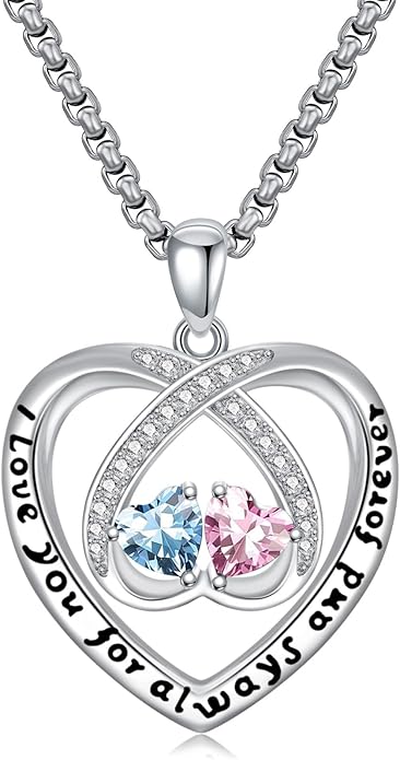 Birthstone Necklaces for Women I Love You for Always and Forever Heart Pendant Necklace Anniversary Jewelry Christmas Valentine Mothers Day Birthday Gifts for Her Wife Girlfriend